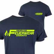 Feuerwehr T-Shirt Deep-Navy inkl. Druck Neongelb | T13