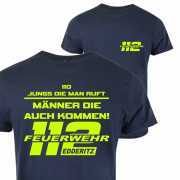 Feuerwehr T-Shirt Deep-Navy inkl. Druck Neongelb | T19