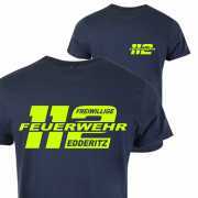 Feuerwehr T-Shirt Deep-Navy inkl. Druck Neongelb | T26